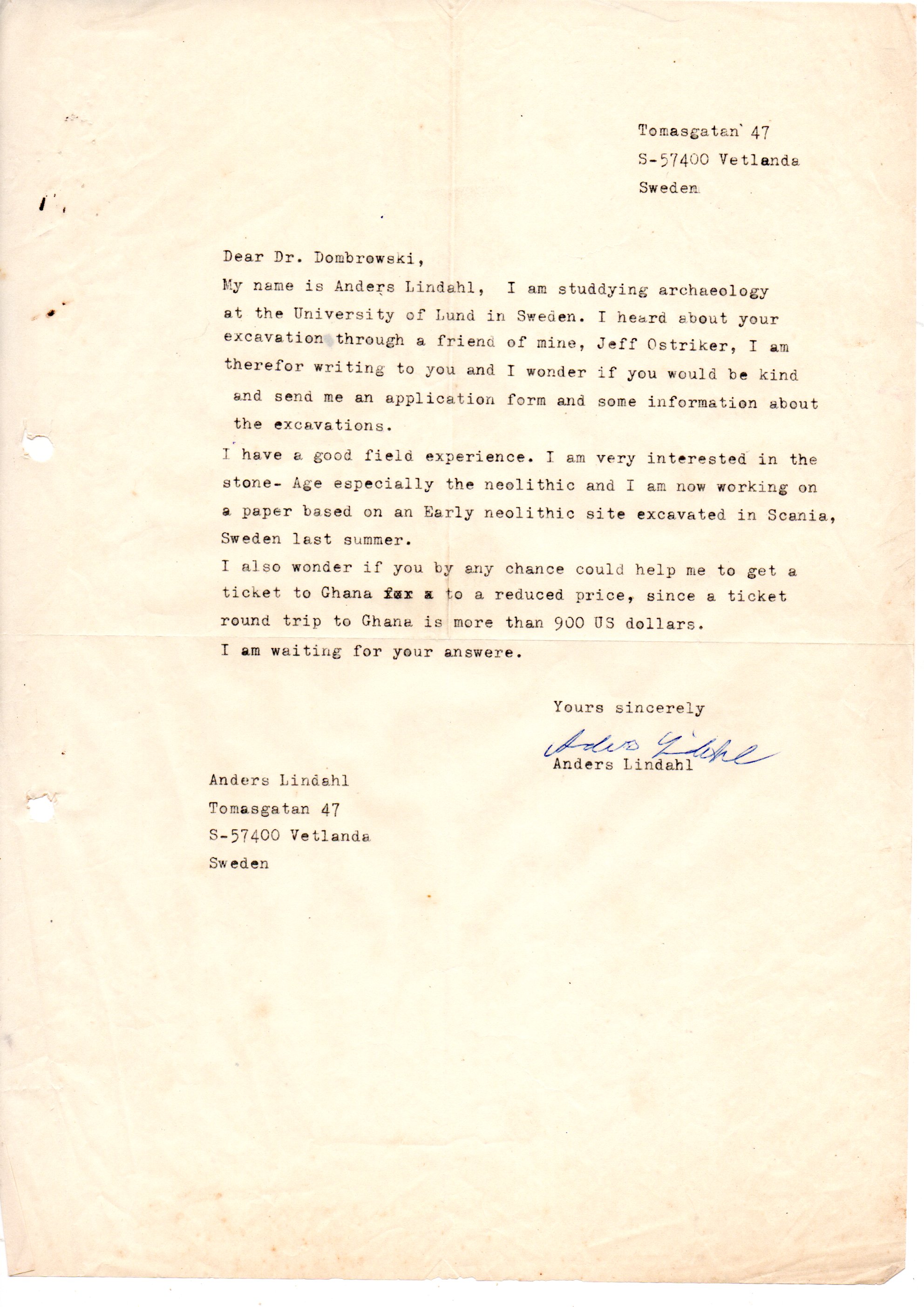 Letter of Correspondence
